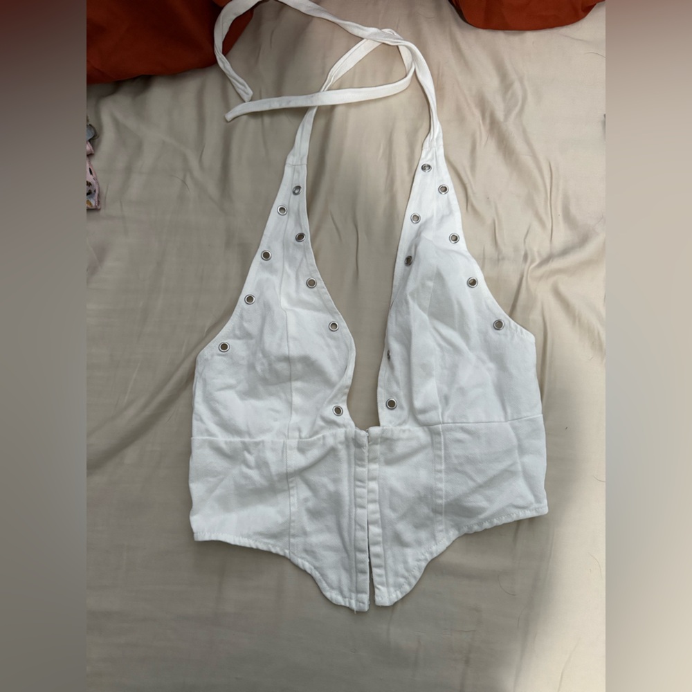 SHEIN White Halter Top with Silver Accents